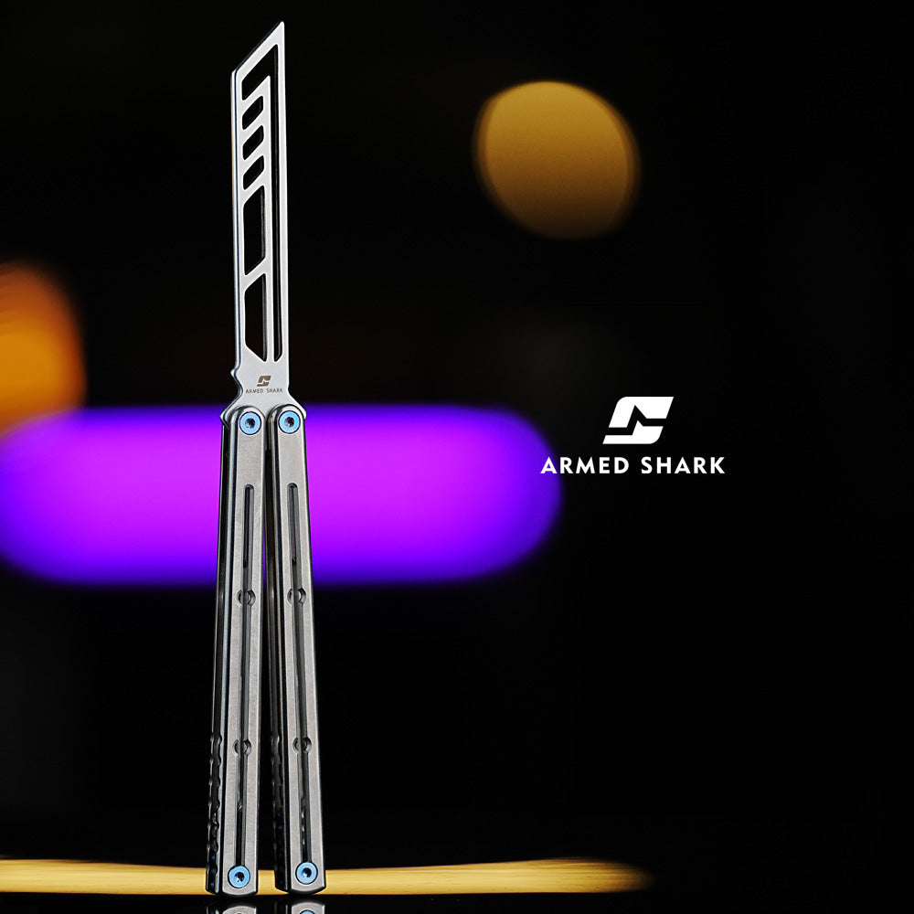 Armed Shark Krake Raken v3 Titanium Silvery balisong trainer