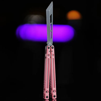 Armed Shark Dangerous Wanderer Balisong Trainer in Pink anodized finish