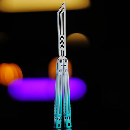 Armed Shark Dangerous Wanderer Balisong Trainer in White Green two-tone handle