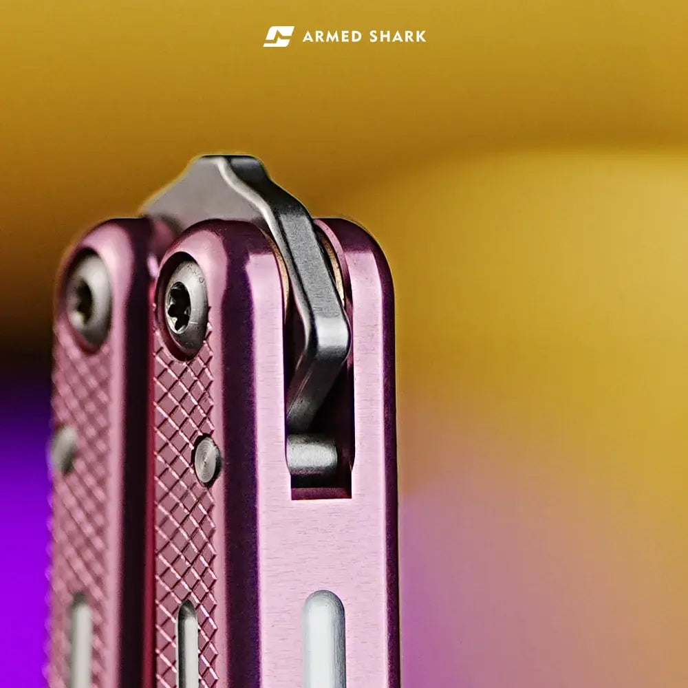 Armed Shark Krake Raken v3 balisong trainer handle close-up detail shot