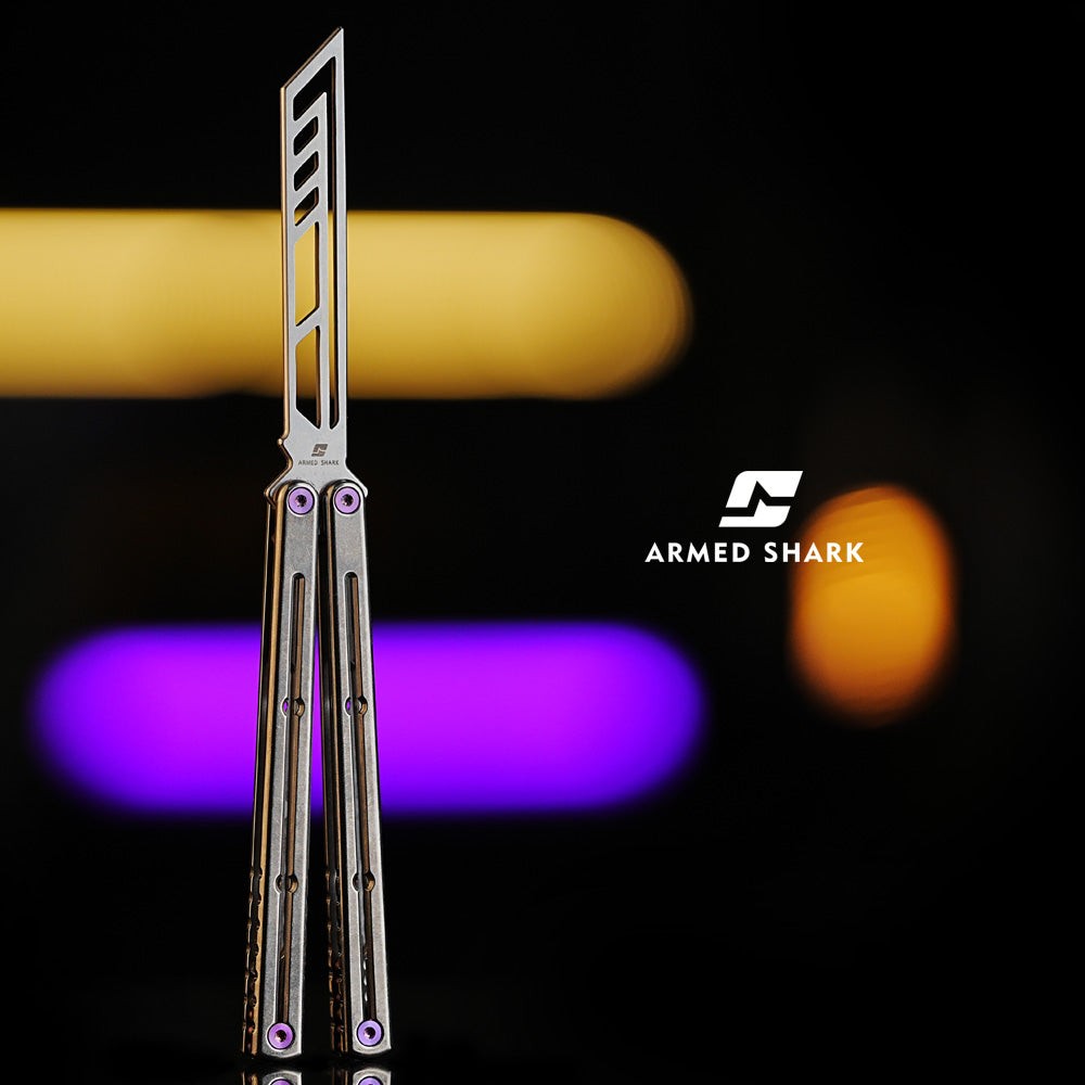 Armed Shark Krake Raken v3 Silvery Balisong Trainer folded closed view