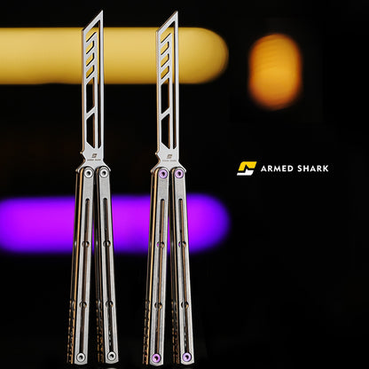 Armed Shark Krake Raken v3 Silvery Balisong Trainer front view