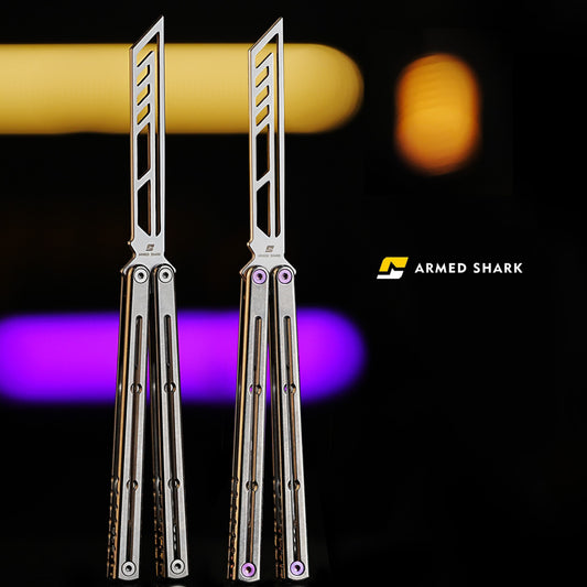 Armed Shark Krake Raken v3 Silvery Balisong Trainer front view