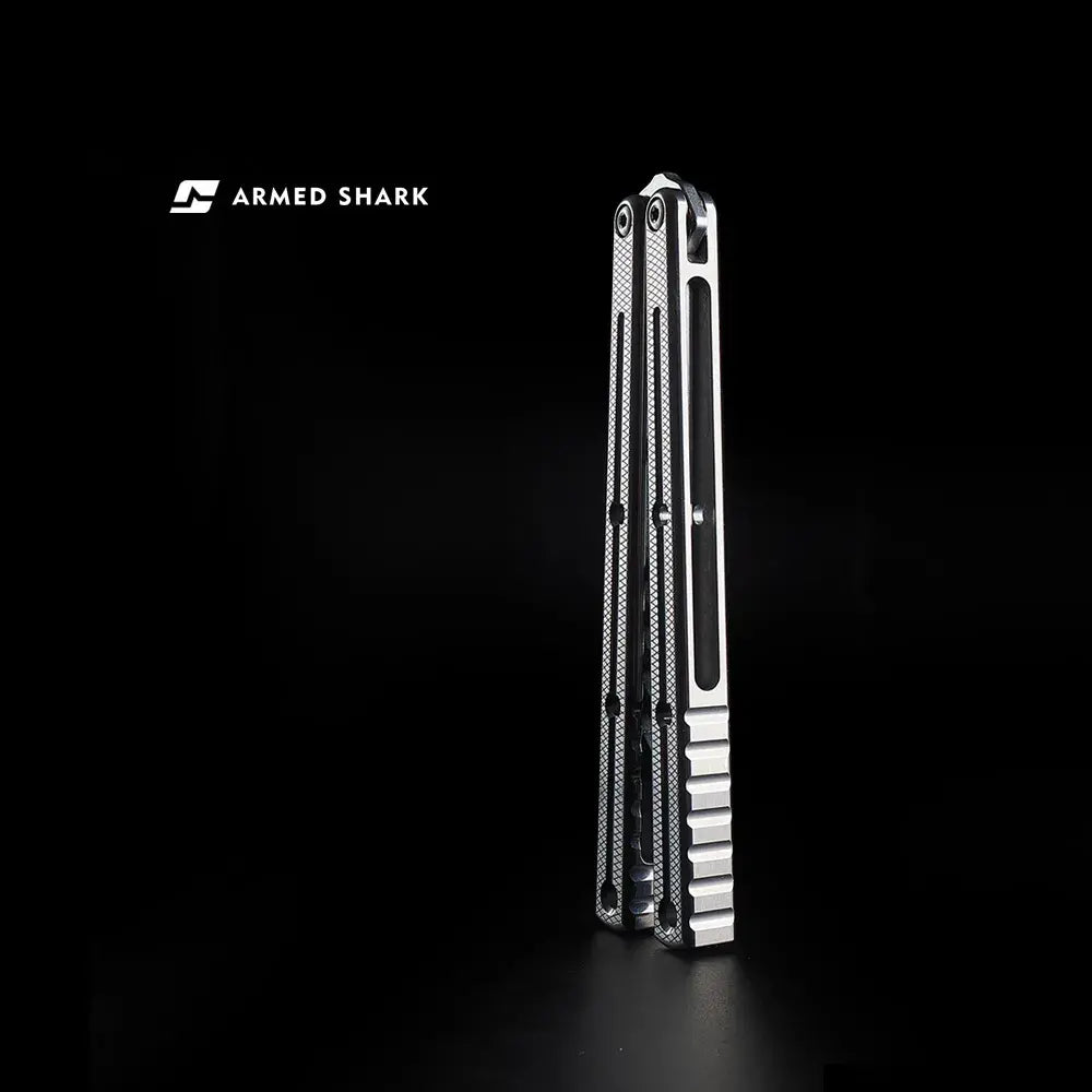Armed Shark Krake Raken v3 Titanium Balisong Trainer silvery side profile