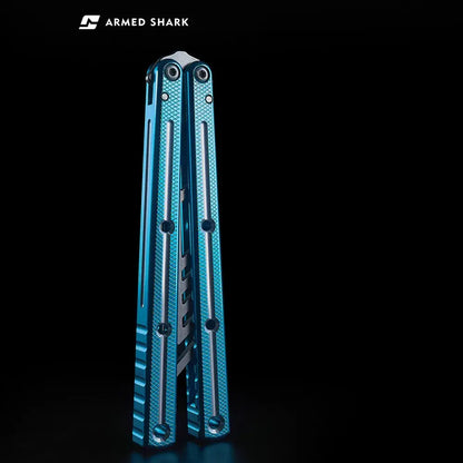 Armed Shark Krake Raken v3 balisong trainer Slot Blue single display
