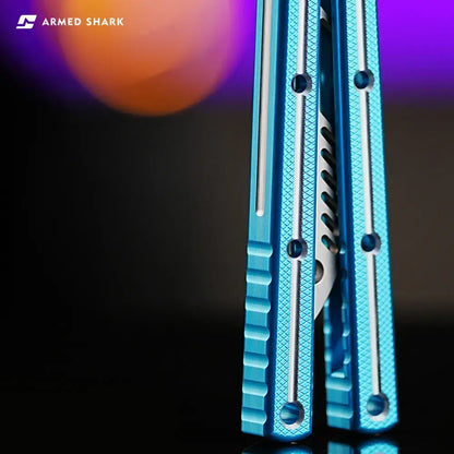 Armed Shark Krake Raken v3 balisong trainer Slot Light Blue edition