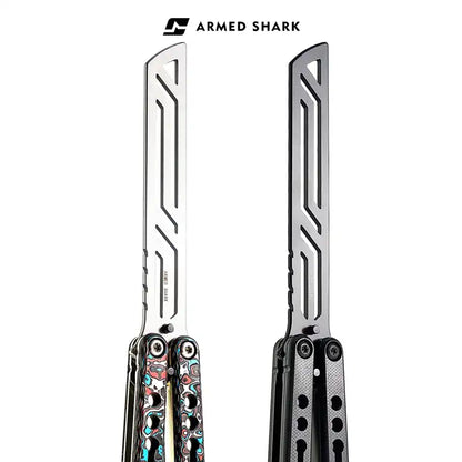 Armed Shark Nautilus v2 Balisong Trainer black and blue handle folded view