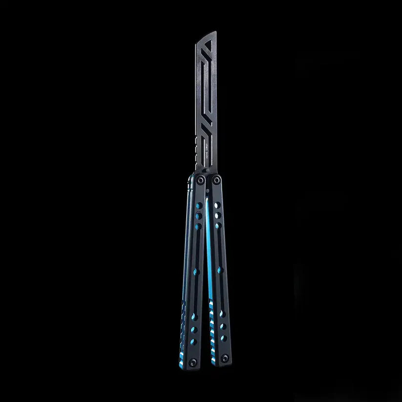 Armed Shark Nautilus v2 Balisong Trainer – Black Blue | Black handle with blue accents and black trainer edge