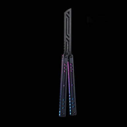 Armed Shark Nautilus v2 Balisong Trainer – Black Blue Pink Gradient | Black handle with gradient liners and black trainer edge
