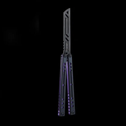 Armed Shark Nautilus v2 Balisong Trainer – Black Purple | Black handle with purple accents and black trainer edge