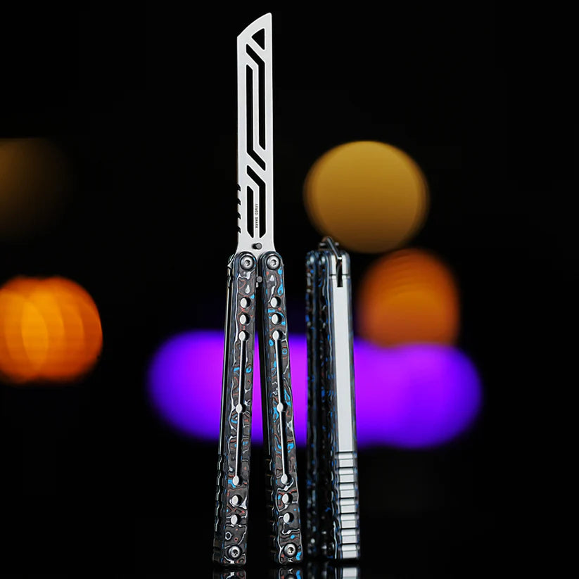 Armed Shark Nautilus v2 Balisong Trainer – Carbon Fiber Blue Red | Durable construction with smooth flipping balance
