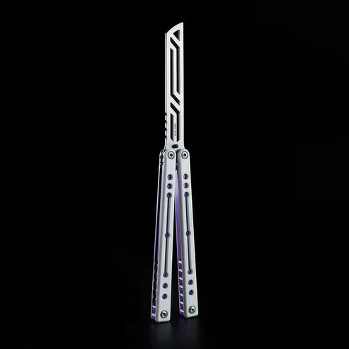 Armed Shark Nautilus v2 Balisong Trainer – White Blue | White handle with blue accents and silver trainer edge