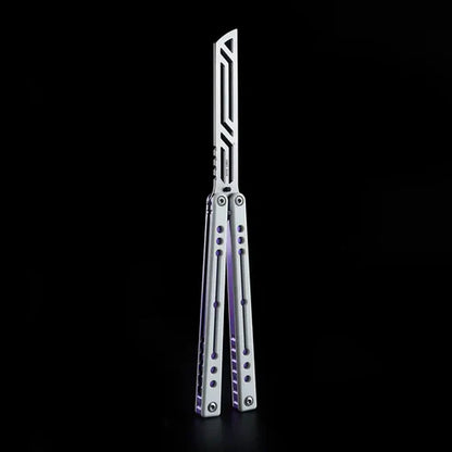 Armed Shark Nautilus v2 Balisong Trainer – White Blue | White handle with blue accents and silver trainer edge