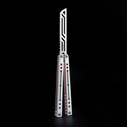 Armed Shark Nautilus v2 Balisong Trainer – White Red | White handle with red accents and silver trainer edge
