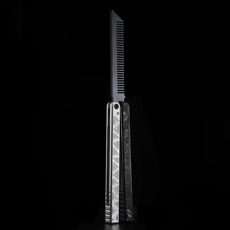 Armed Shark Original balisong style comb trainer with silver engraved handles
