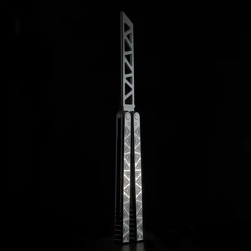 Armed Shark Original balisong style trainer with engraved silver handles