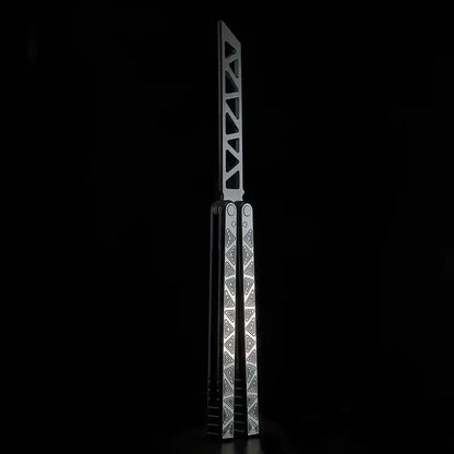 Armed Shark Original balisong style trainer with engraved silver handles