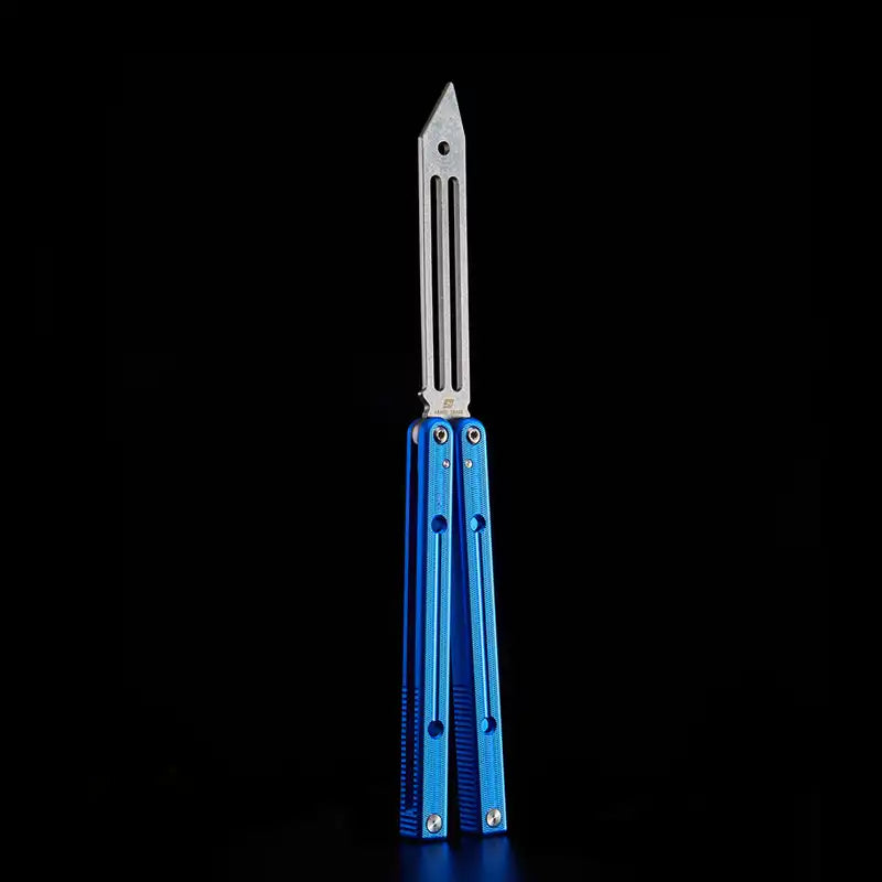 Armed Shark Squidtrainer V4 Butterfly Trainer with Blue Aluminum Handle and Silver Blade